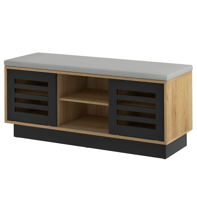 Shoe Bench, 6 Storage Compartments, 3 Adjustable Shelves, Natural