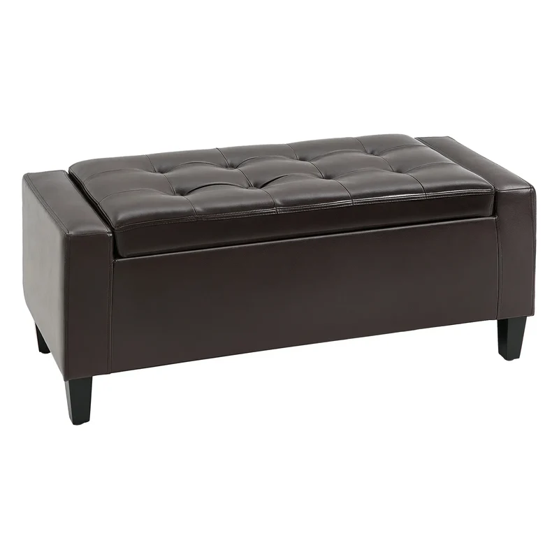 Storage Ottoman Bench, PU Leather, Tufted Design, Brown