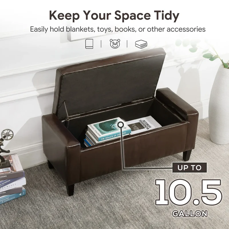 Storage Ottoman Bench, PU Leather, Tufted Design, Brown