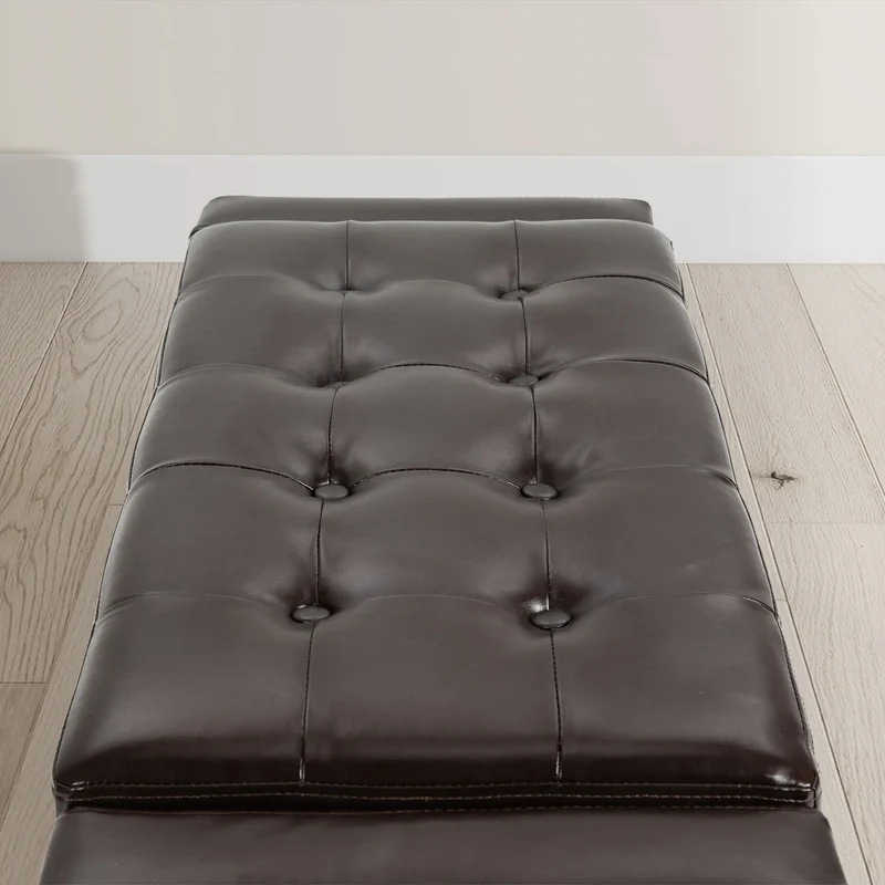 Storage Ottoman Bench, PU Leather, Tufted Design, Brown