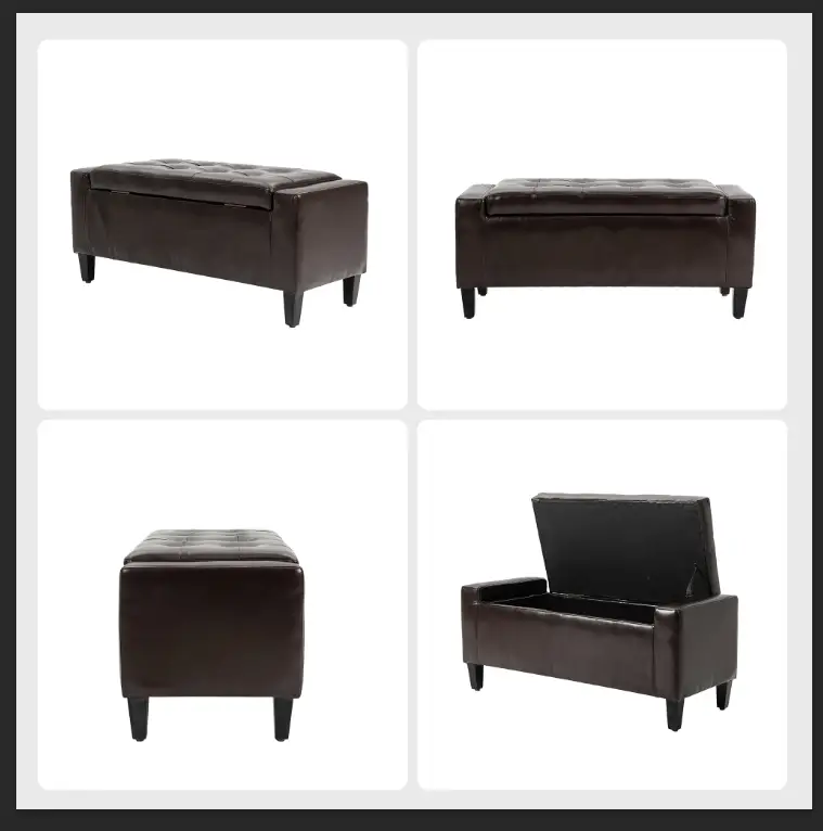 Storage Ottoman Bench, PU Leather, Tufted Design, Brown