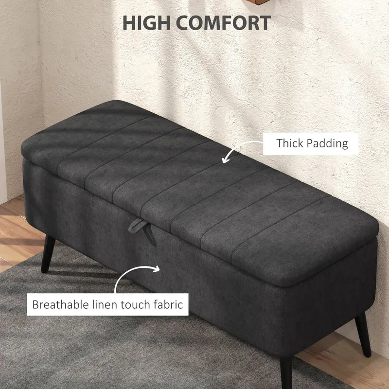 40" Ottoman with Storage, Linen Upholstered Bench, Dark Grey