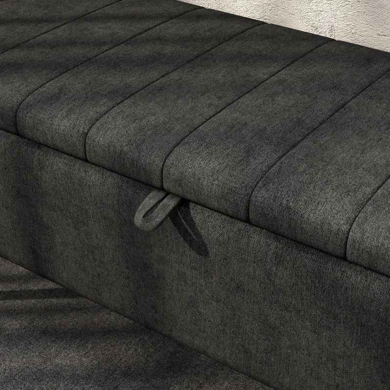 40" Ottoman with Storage, Linen Upholstered Bench, Dark Grey