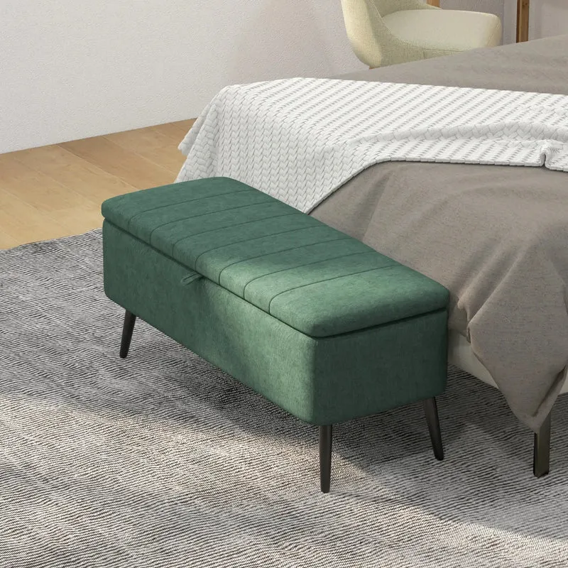 40" Ottoman with Storage, Linen Upholstered Bench, Dark Green