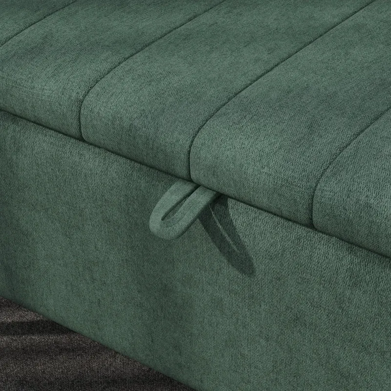 40" Ottoman with Storage, Linen Upholstered Bench, Dark Green