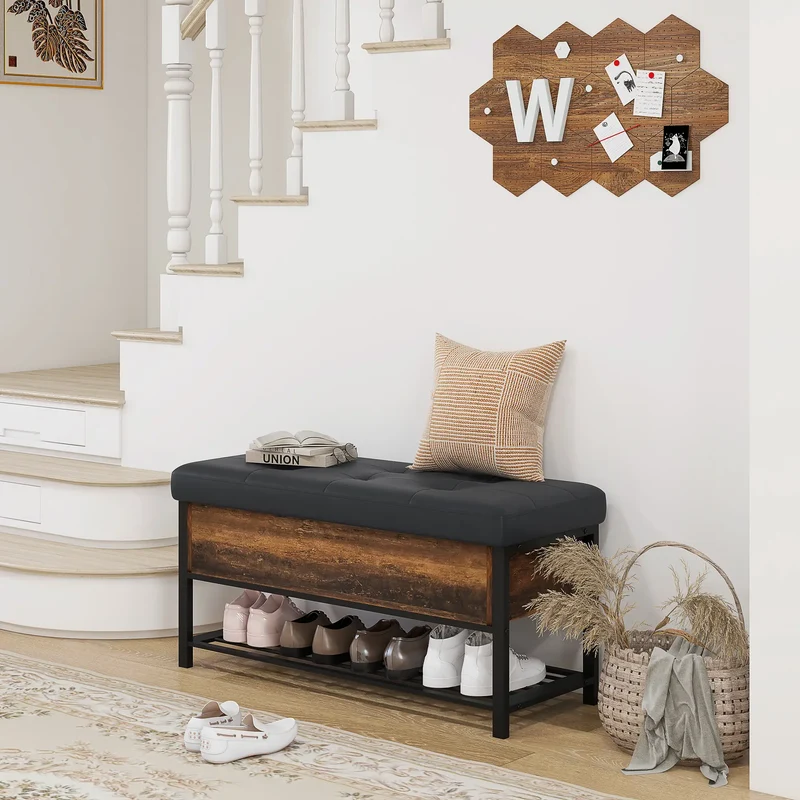 Shoe Storage Bench with Seat, Flip Top, Hidden Space, 4 Pairs