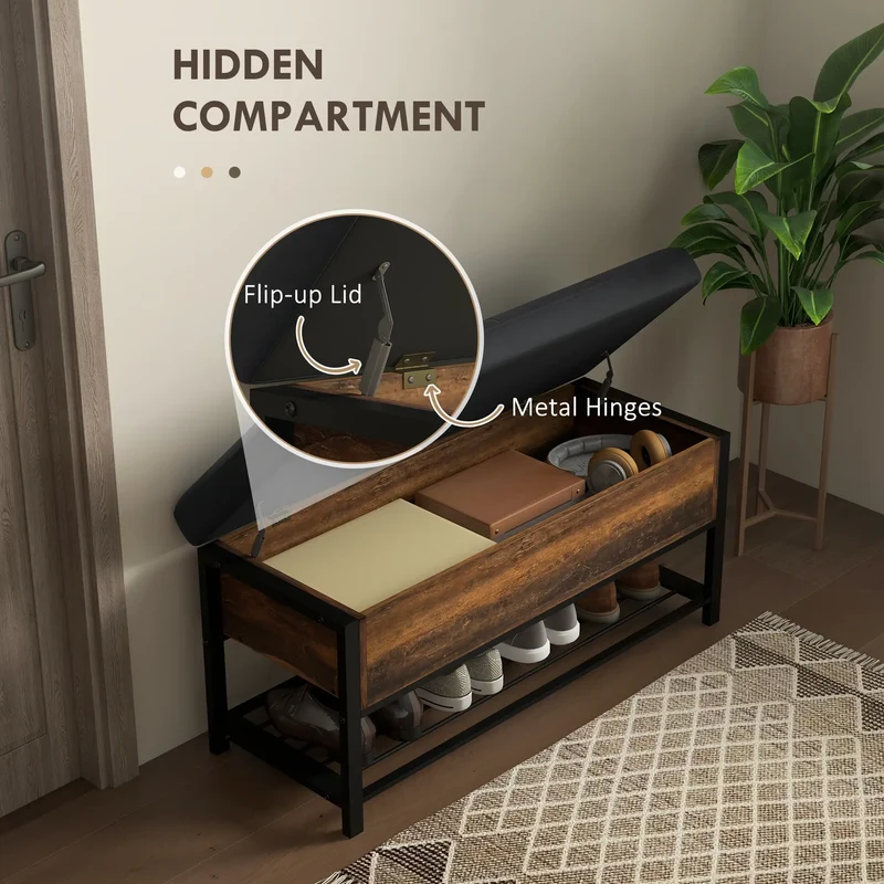 Shoe Storage Bench with Seat, Flip Top, Hidden Space, 4 Pairs