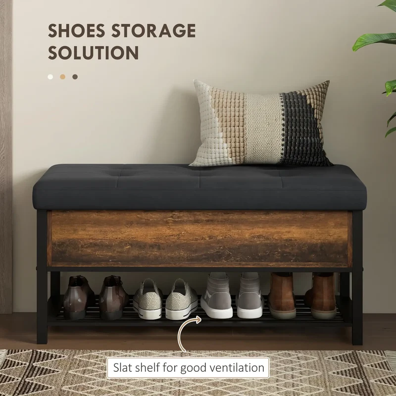 Shoe Storage Bench with Seat, Flip Top, Hidden Space, 4 Pairs