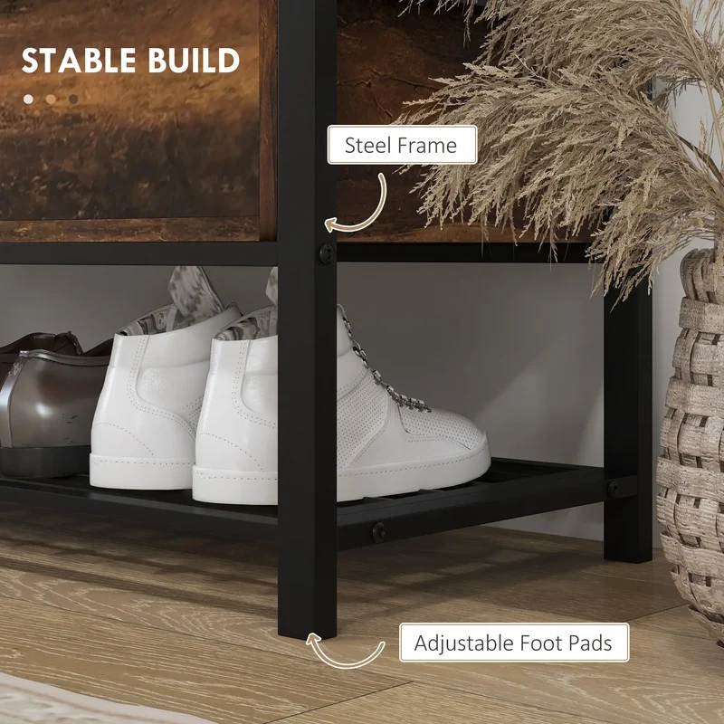 Shoe Storage Bench with Seat, Flip Top, Hidden Space, 4 Pairs