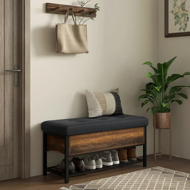 Shoe Storage Bench with Seat, Flip Top, Hidden Space, 4 Pairs