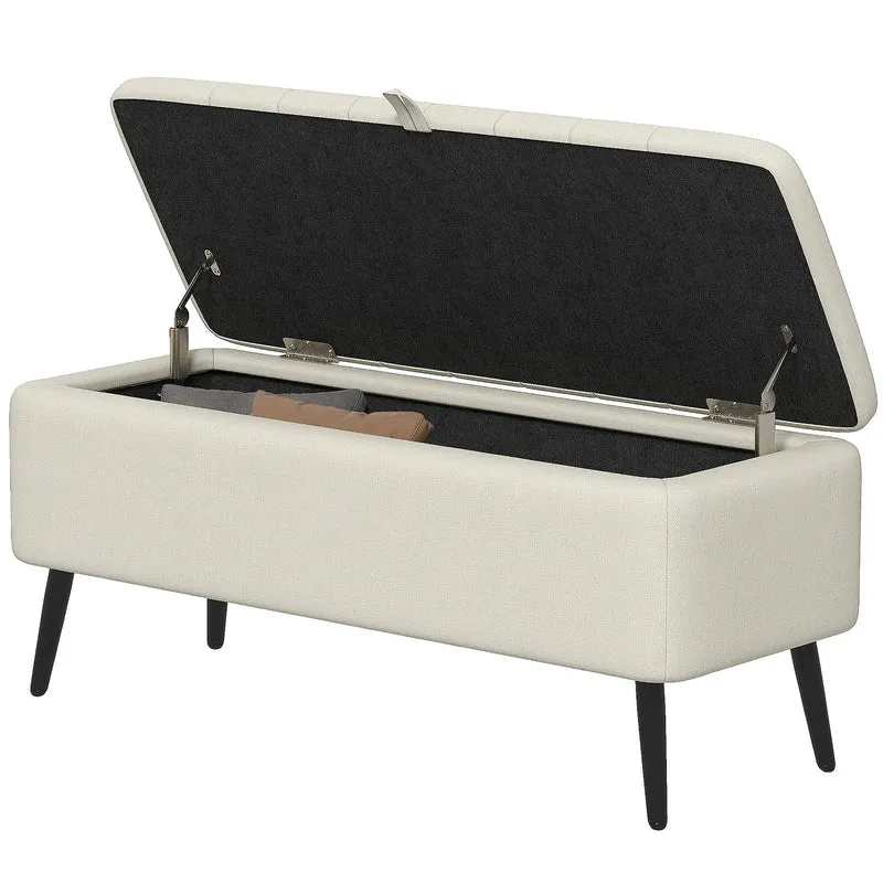 40" Ottoman with Storage, Linen Upholstered, Cream White