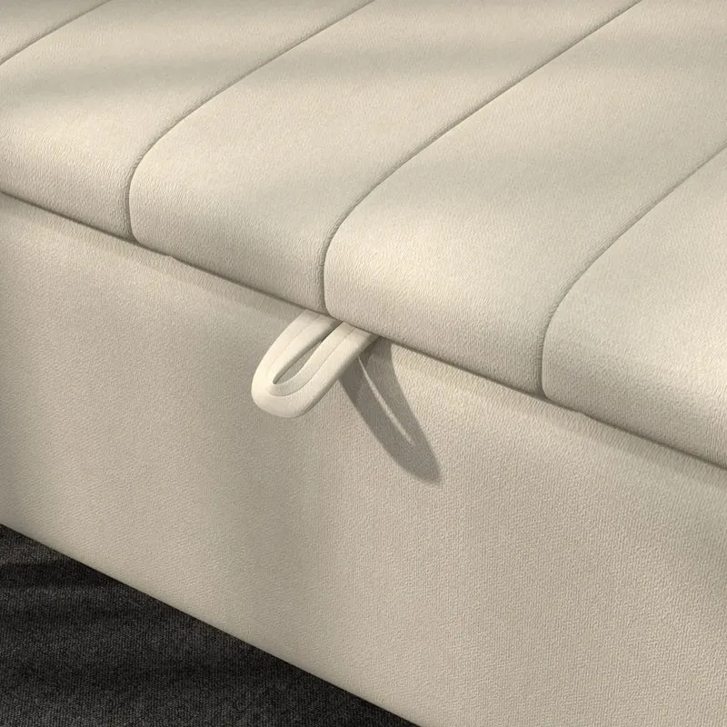 40" Ottoman with Storage, Linen Upholstered, Cream White