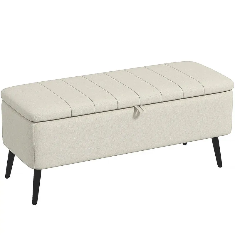 40" Ottoman with Storage, Linen Upholstered, Cream White