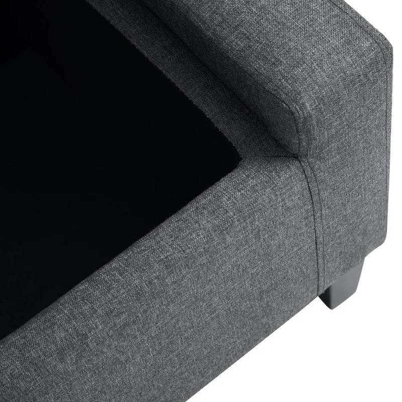 Storage Ottoman Bench, Linen Upholstered, Tufted Design