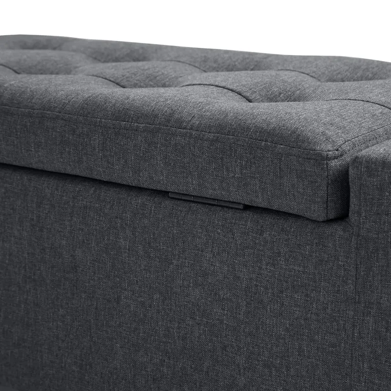 Storage Ottoman Bench, Linen Upholstered, Tufted Design