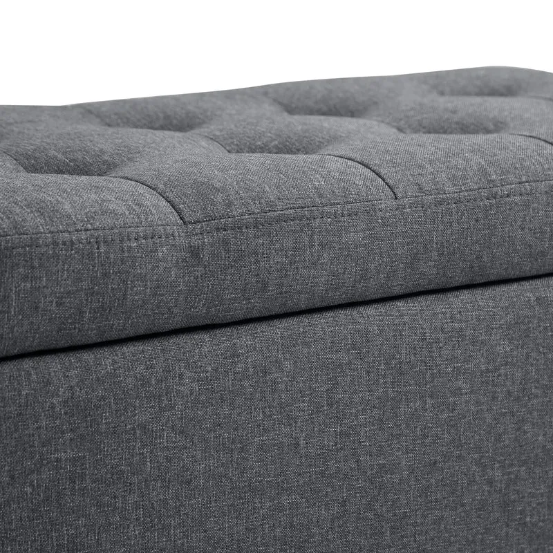 Storage Ottoman Bench, Linen Upholstered, Tufted Design