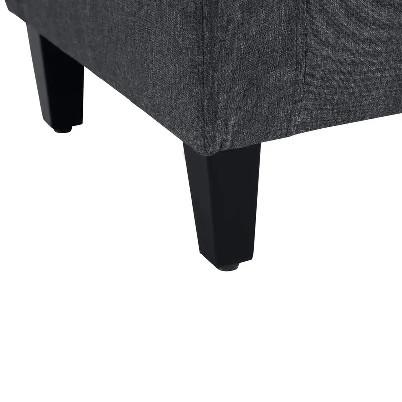 Storage Ottoman Bench, Linen Upholstered, Tufted Design