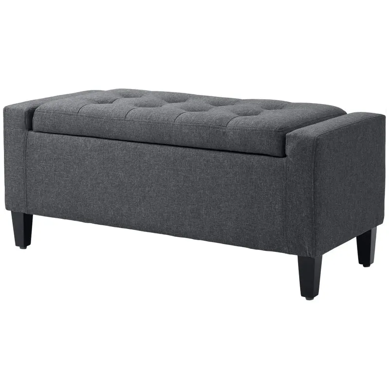 Storage Ottoman Bench, Linen Upholstered, Tufted Design