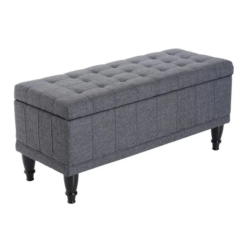 Linen Storage Ottoman Bench With Soft Close Lid, Grey