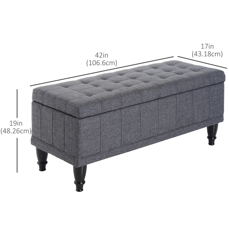 Linen Storage Ottoman Bench With Soft Close Lid, Grey