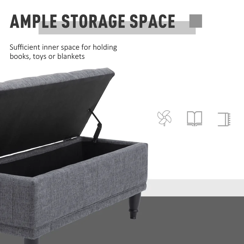 Linen Storage Ottoman Bench With Soft Close Lid, Grey