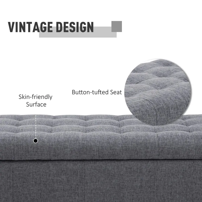 Linen Storage Ottoman Bench With Soft Close Lid, Grey