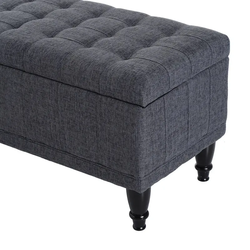 Linen Storage Ottoman Bench With Soft Close Lid, Grey