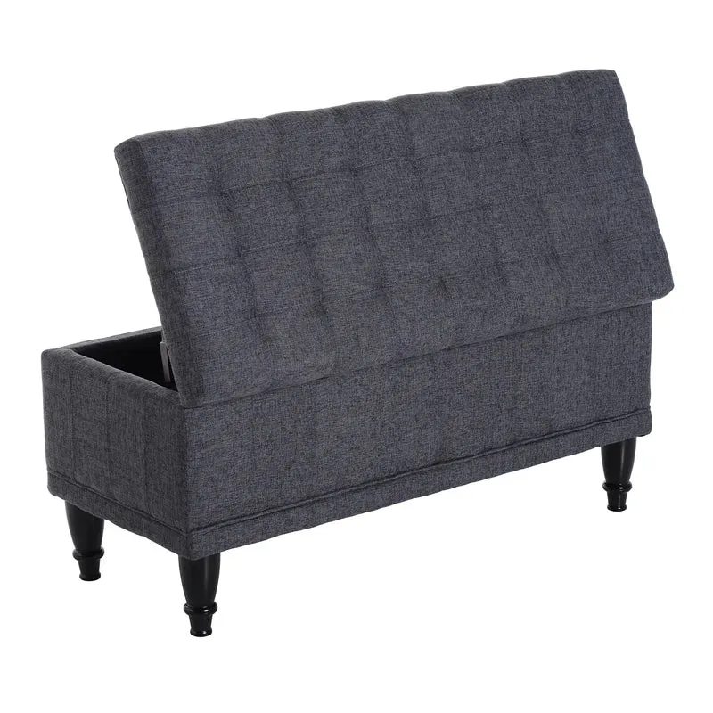Linen Storage Ottoman Bench With Soft Close Lid, Grey