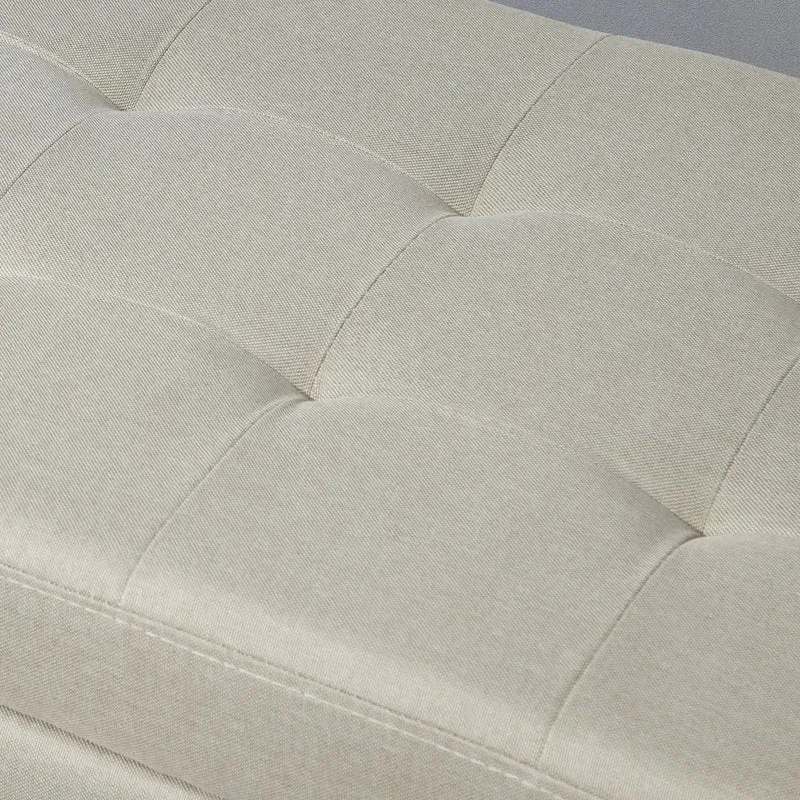 Rectangular Entry Bench, Tufted Upholstered Linen, Wood Feet, Beige