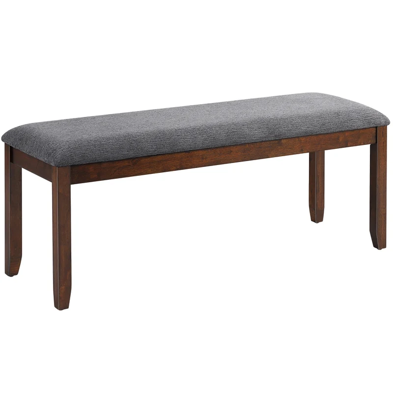 Upholstered Entryway Bench Footstool With Wood Legs, Dark Gray