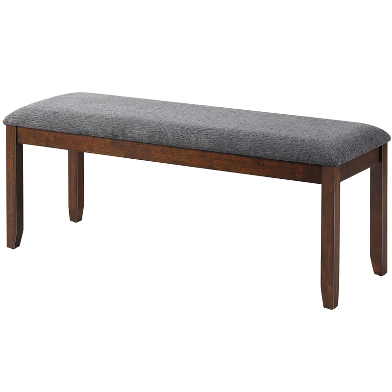 Upholstered Entryway Bench Footstool With Wood Legs, Dark Gray