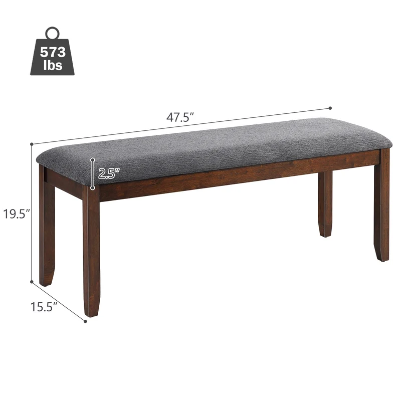 Upholstered Entryway Bench Footstool With Wood Legs, Dark Gray