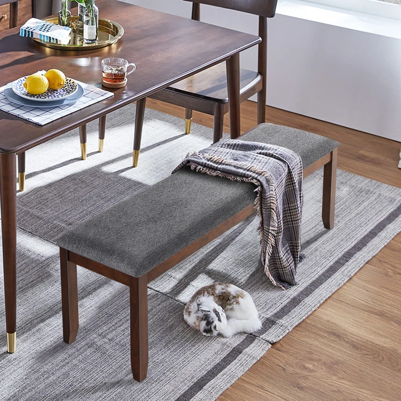 Upholstered Entryway Bench Footstool With Wood Legs, Dark Gray