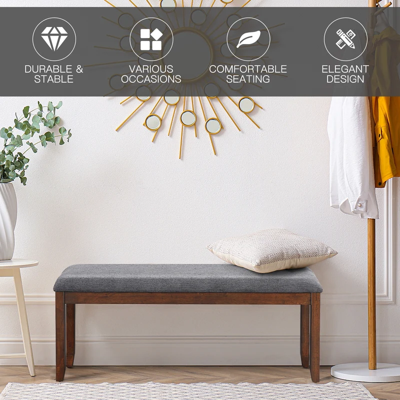 Upholstered Entryway Bench Footstool With Wood Legs, Dark Gray