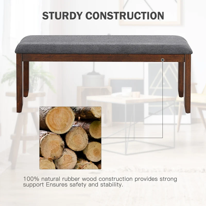 Upholstered Entryway Bench Footstool With Wood Legs, Dark Gray