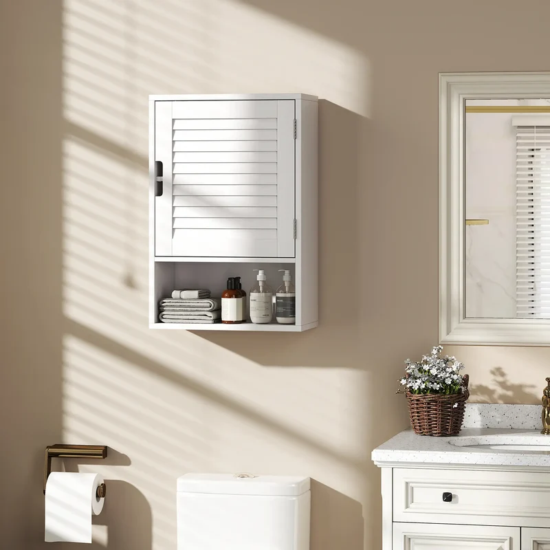 Wall Mounted Bathroom Cabinet, Adjustable Shelves, 40 x 20 x 60 cm, White