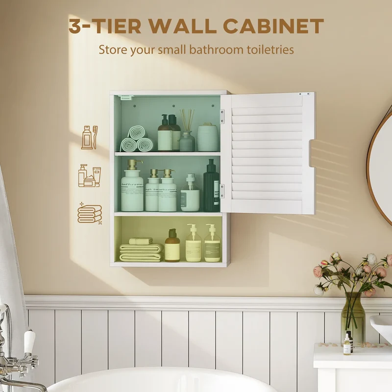 Wall Mounted Bathroom Cabinet, Adjustable Shelves, 40 x 20 x 60 cm, White
