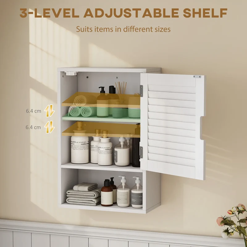 Wall Mounted Bathroom Cabinet, Adjustable Shelves, 40 x 20 x 60 cm, White