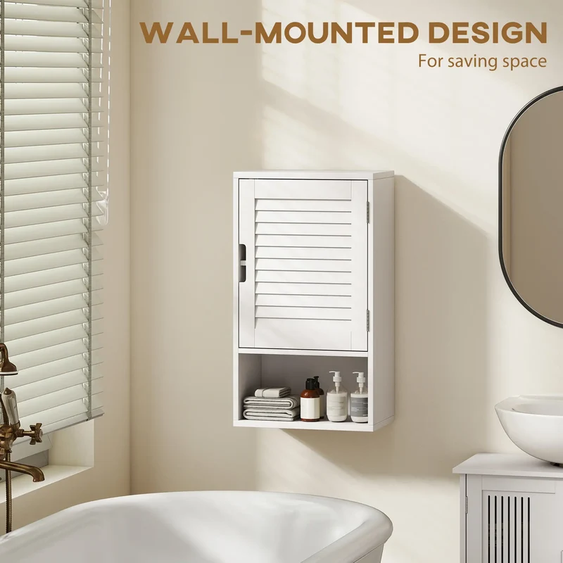 Wall Mounted Bathroom Cabinet, Adjustable Shelves, 40 x 20 x 60 cm, White