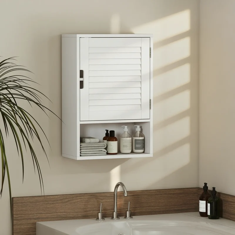 Wall Mounted Bathroom Cabinet, Adjustable Shelves, 40 x 20 x 60 cm, White
