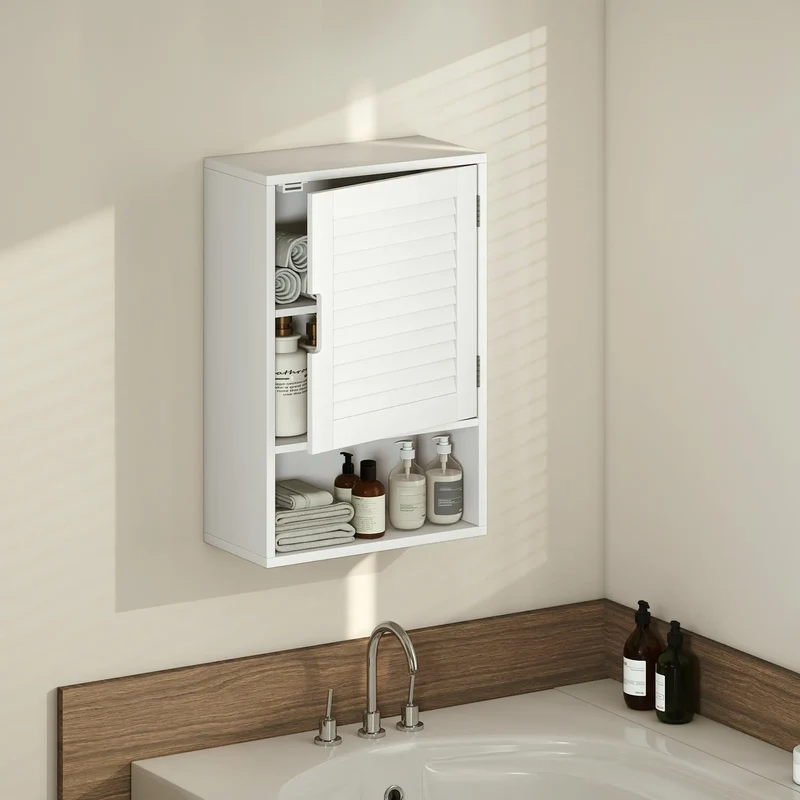 Wall Mounted Bathroom Cabinet, Adjustable Shelves, 40 x 20 x 60 cm, White