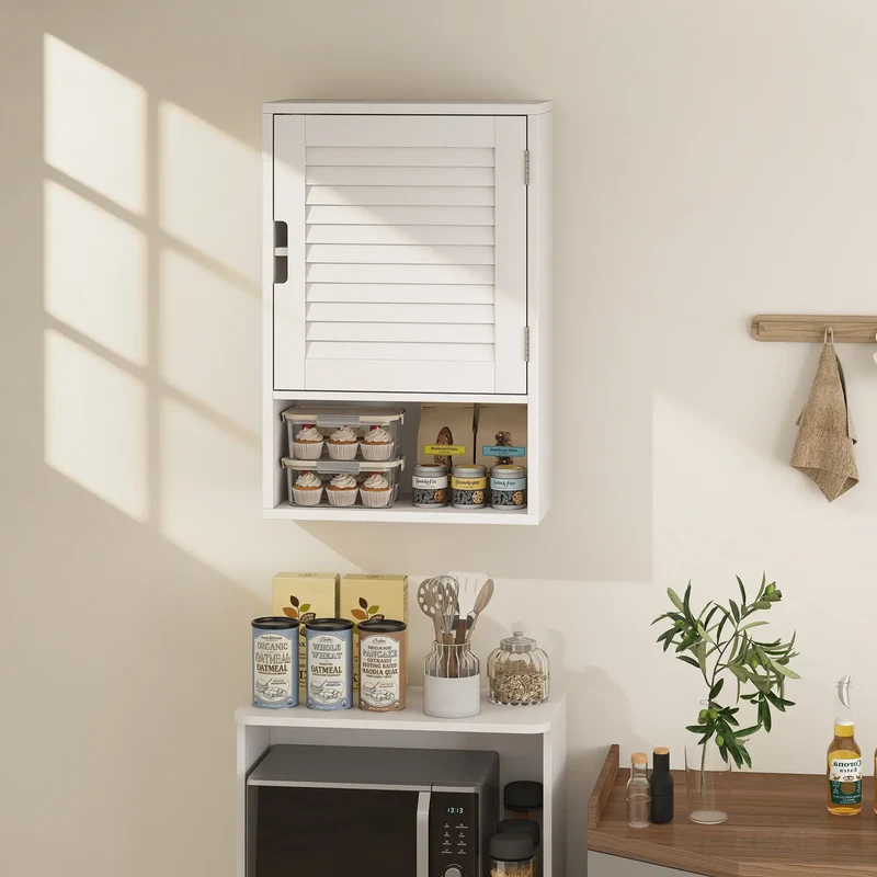 Wall Mounted Bathroom Cabinet, Adjustable Shelves, 40 x 20 x 60 cm, White