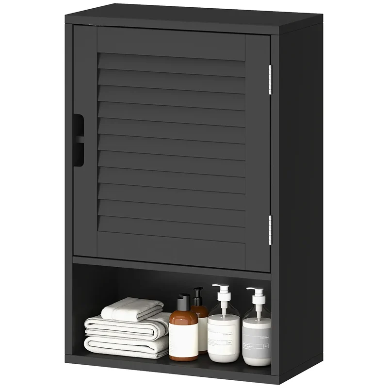 Wall Mounted Bathroom Cabinet, Adjustable Shelves, 40 x 20 x 60 cm, Black