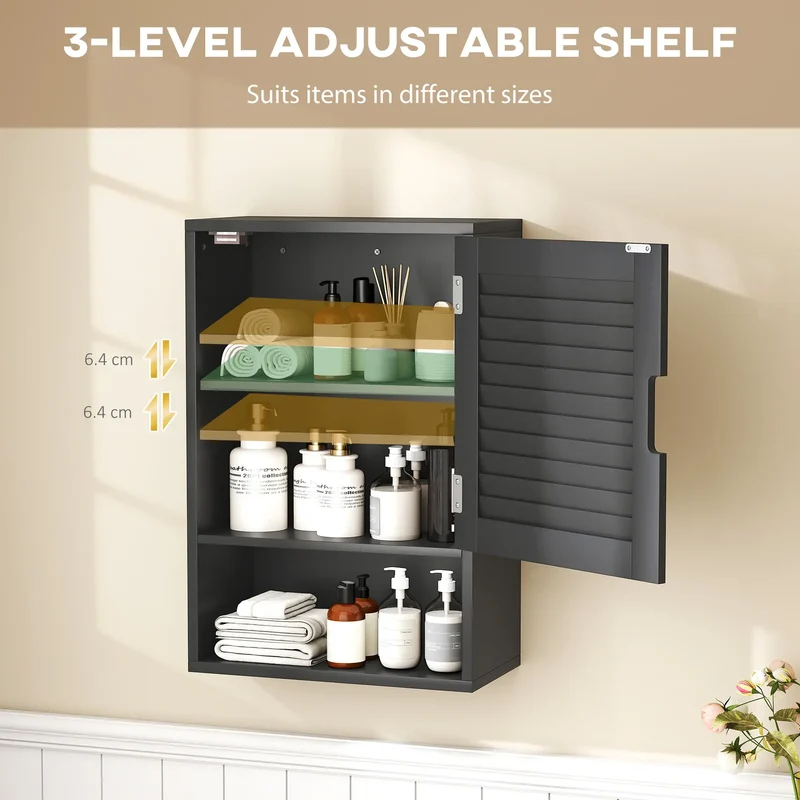 Wall Mounted Bathroom Cabinet, Adjustable Shelves, 40 x 20 x 60 cm, Black