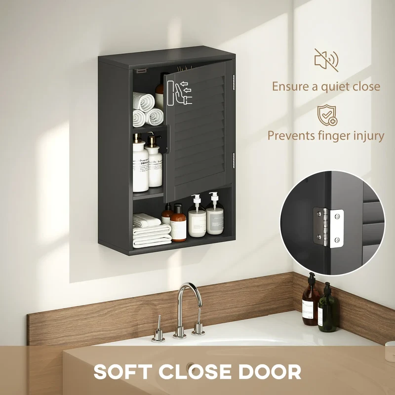 Wall Mounted Bathroom Cabinet, Adjustable Shelves, 40 x 20 x 60 cm, Black