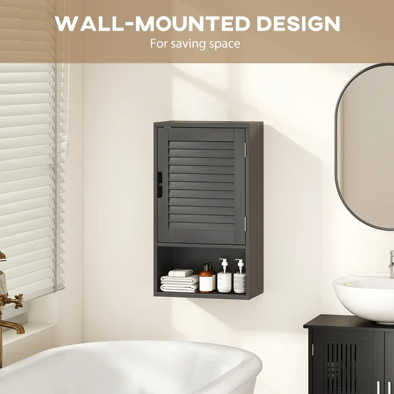 Wall Mounted Bathroom Cabinet, Adjustable Shelves, 40 x 20 x 60 cm, Black
