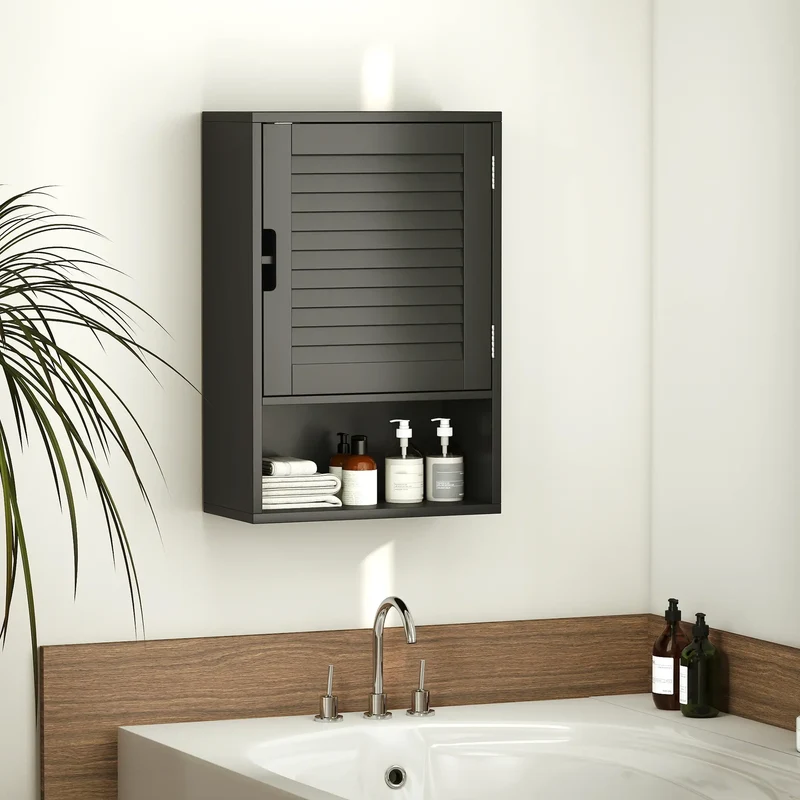 Wall Mounted Bathroom Cabinet, Adjustable Shelves, 40 x 20 x 60 cm, Black