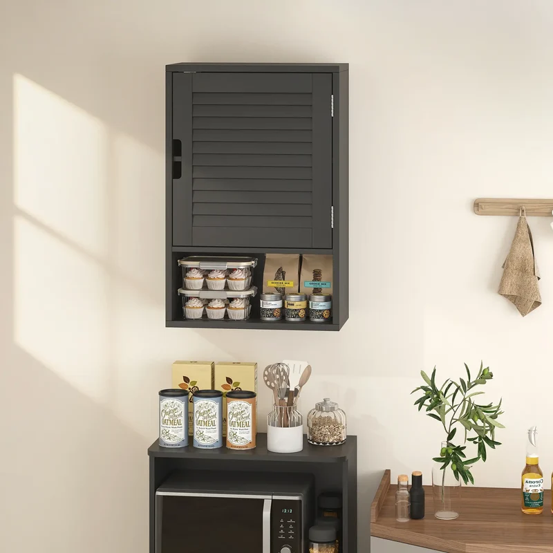 Wall Mounted Bathroom Cabinet, Adjustable Shelves, 40 x 20 x 60 cm, Black