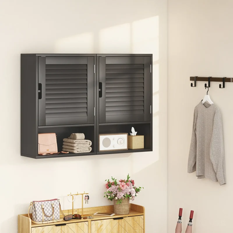 Wall Mounted Bathroom Cabinet, Adjustable Shelves, 40 x 20 x 60 cm, Black