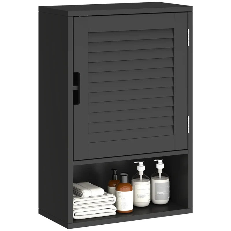 Wall Mounted Bathroom Cabinet, Adjustable Shelves, 40 x 20 x 60 cm, Black